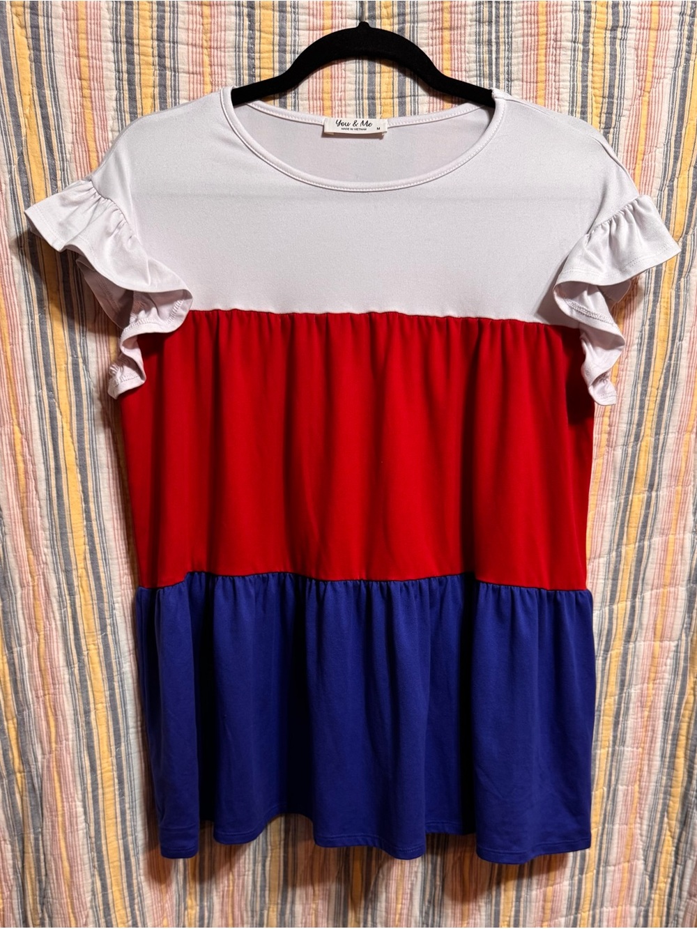 You & Me Red, White & Blue Tiered Mini Shift Dress Sz M